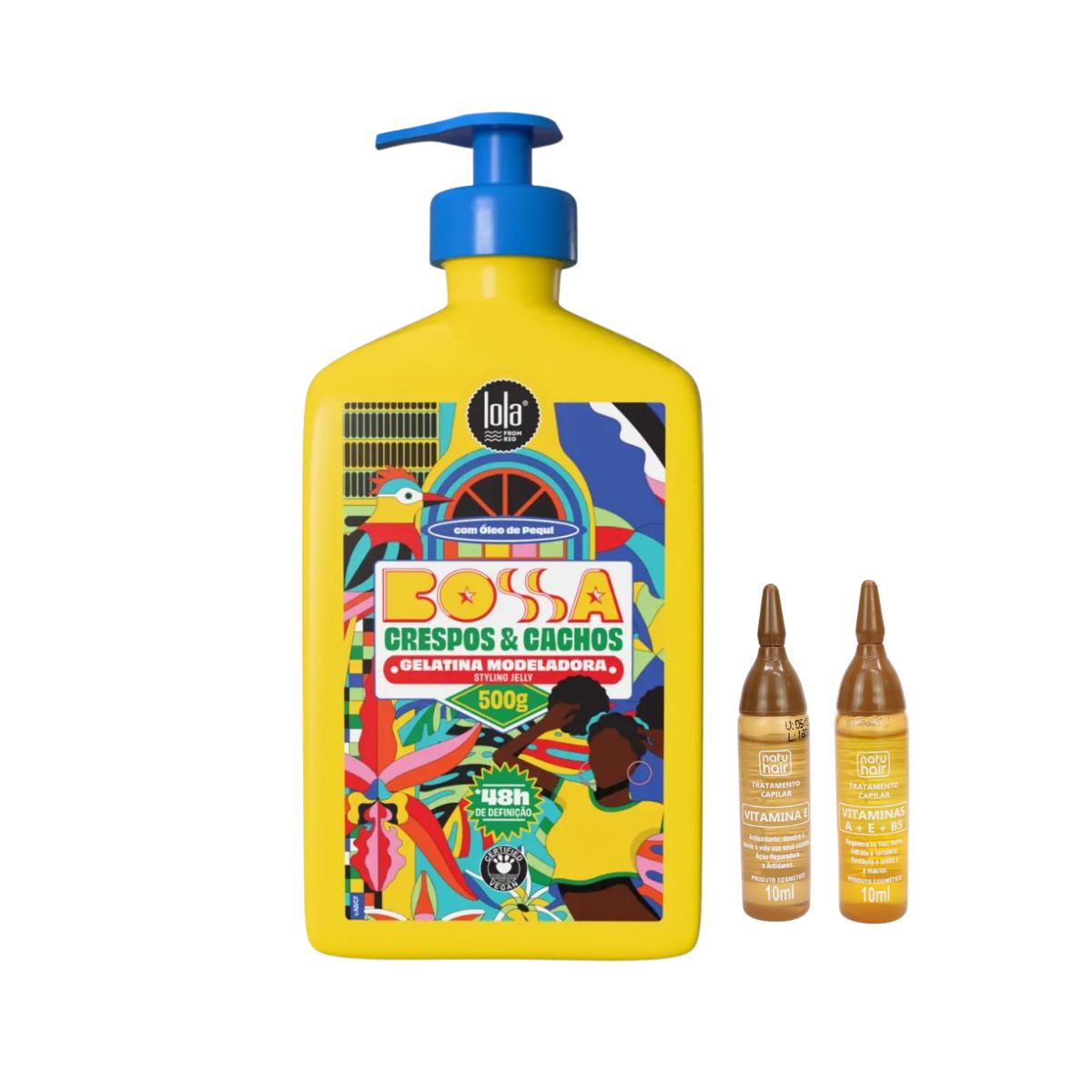 KIT GELATINA MODELADORA BOSSA LOLA COSMETICS 500G COM 2 AMPOLAS NATUHAIR