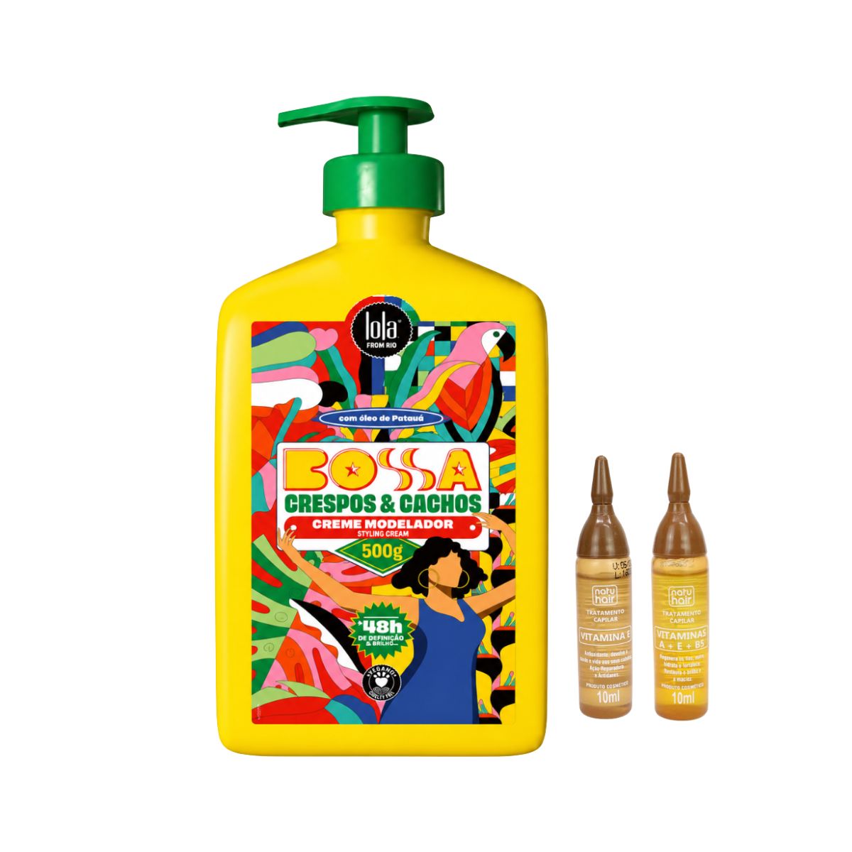 KIT CREME LOLA FROM RIO MODELADOR BOSSA CRESPOS & CACHOS 500G COM 2 AMPOLAS NATU