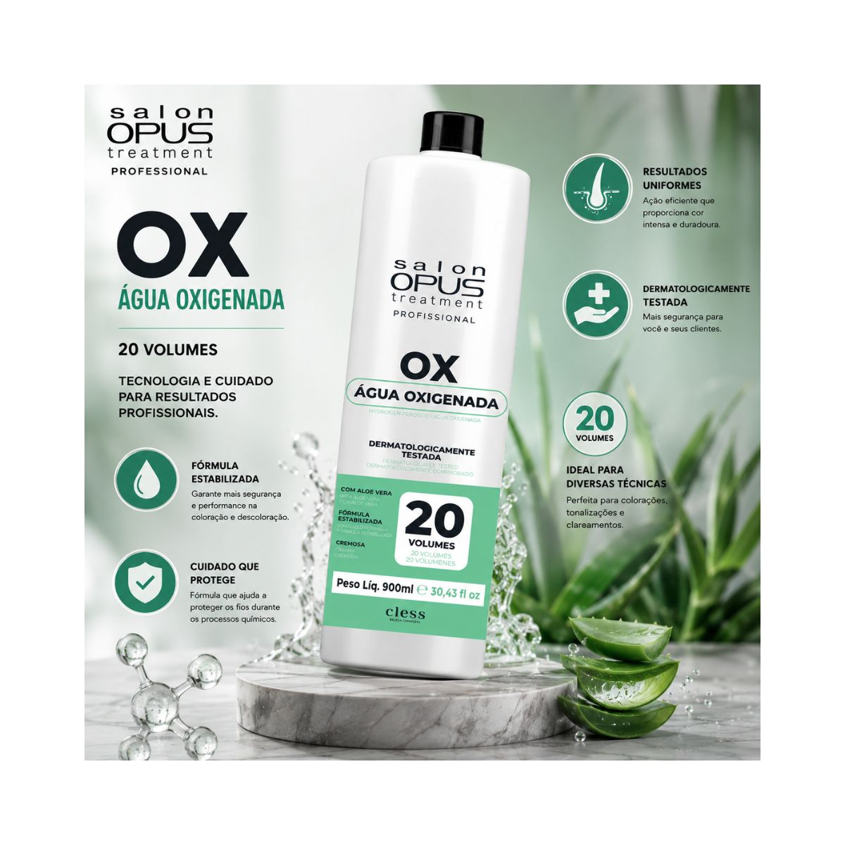 ÁGUA OXIGENADA 20 VOLUMES SALON OPUS 900ML