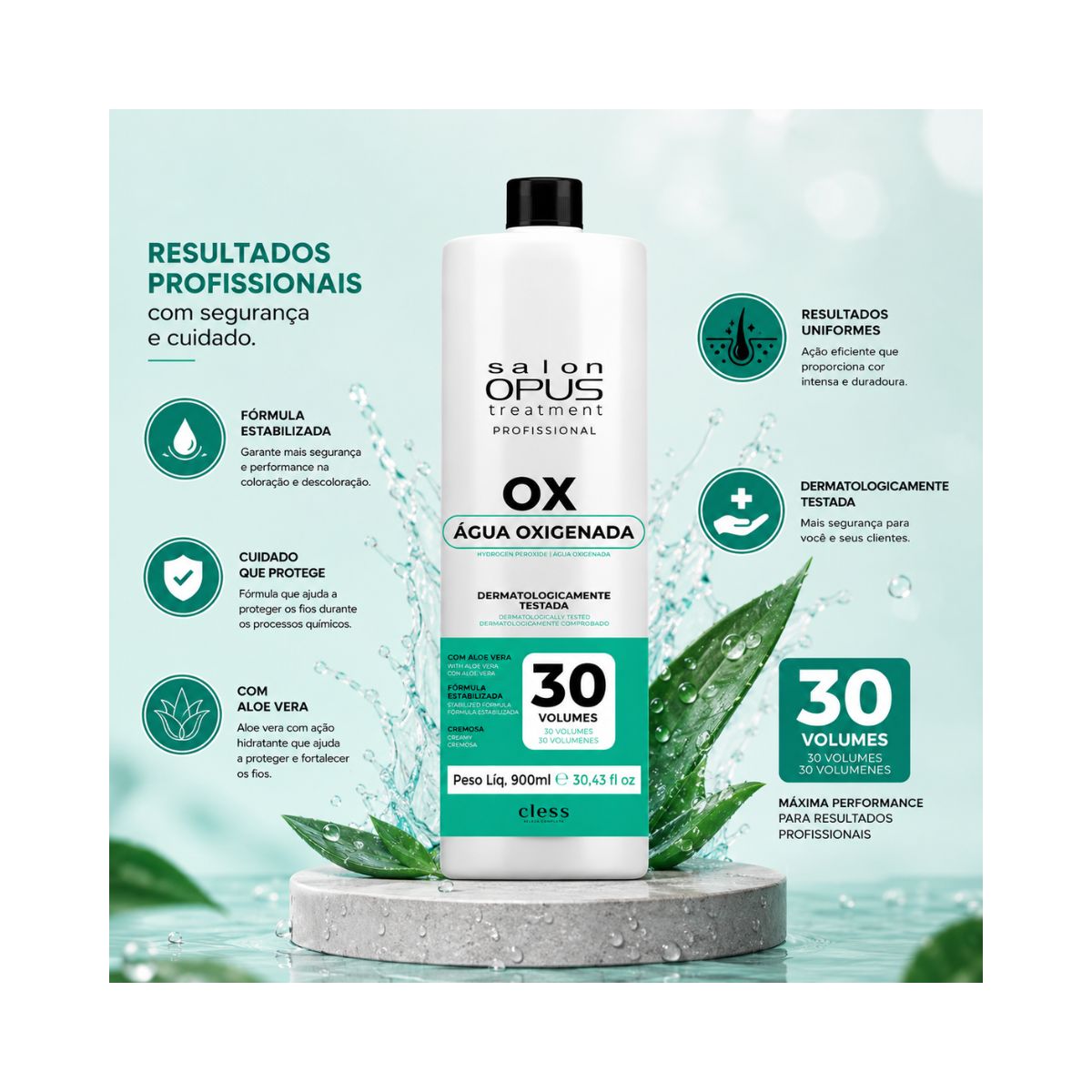 ÁGUA OXIGENADA 30 VOLUMES SALON OPUS 900ML