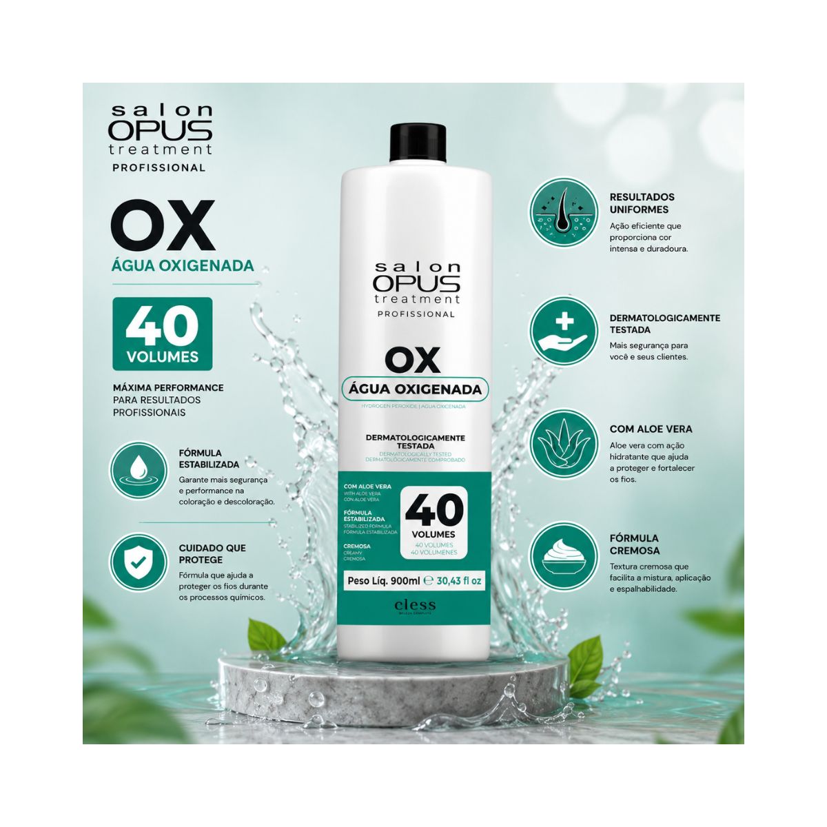 ÁGUA OXIGENADA 40 VOLUMES SALON OPUS 900ML