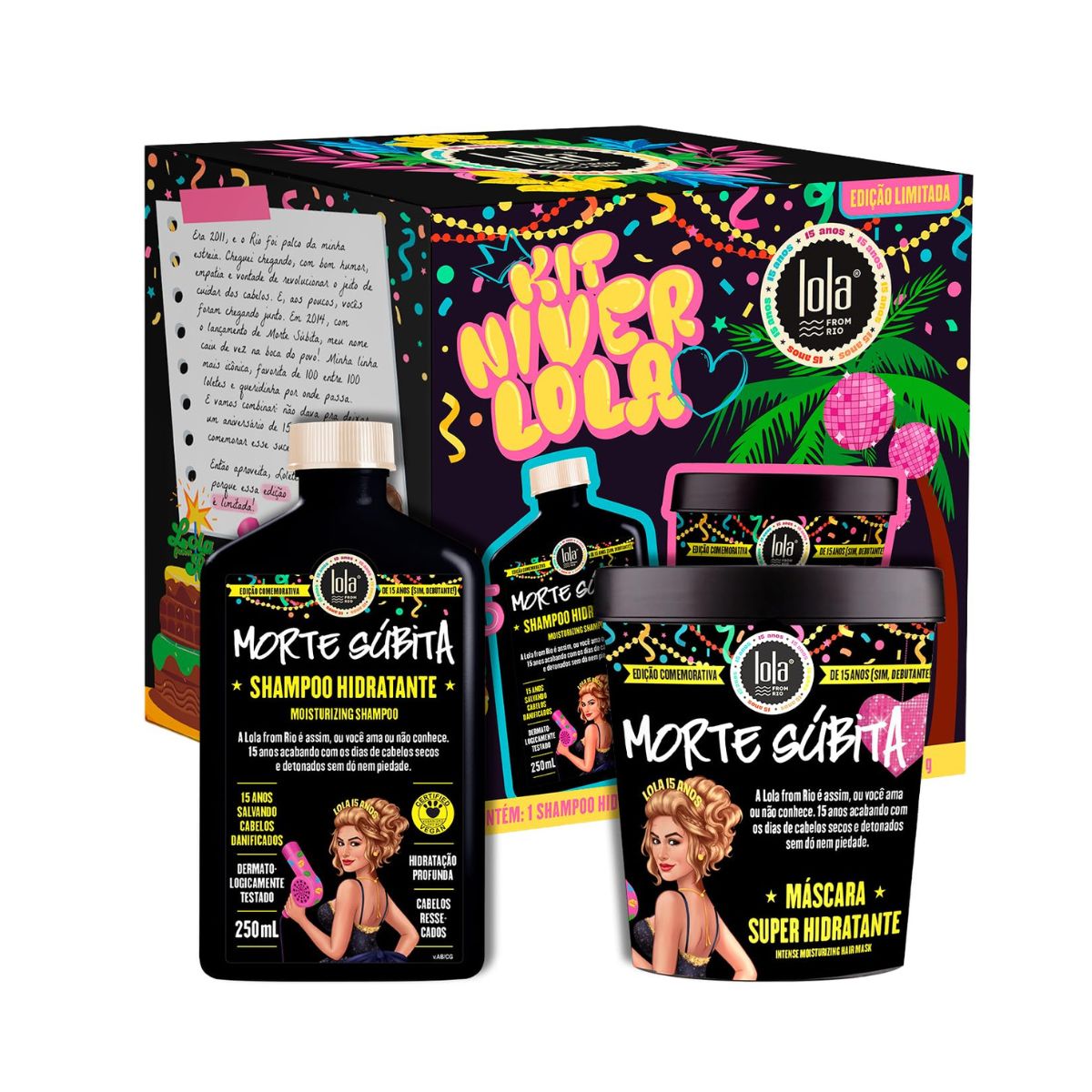 KIT MORTE SÚBITA SHAMPOO 250ML + MÁSCARA 450G 15 ANOS LOLA COSMETICS