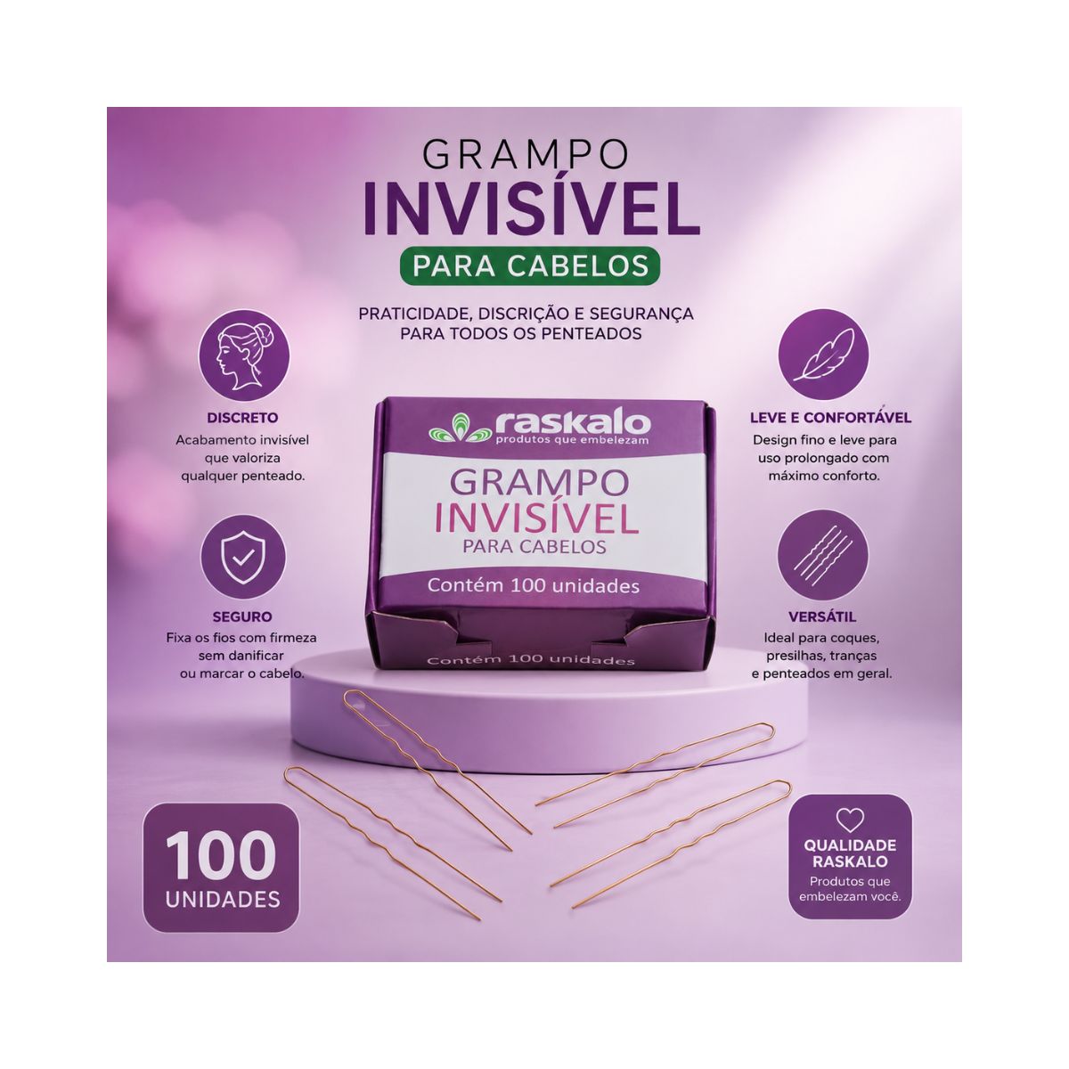 GRAMPO RASKALO INVISIVEL COM 100 UNIDADES 3426