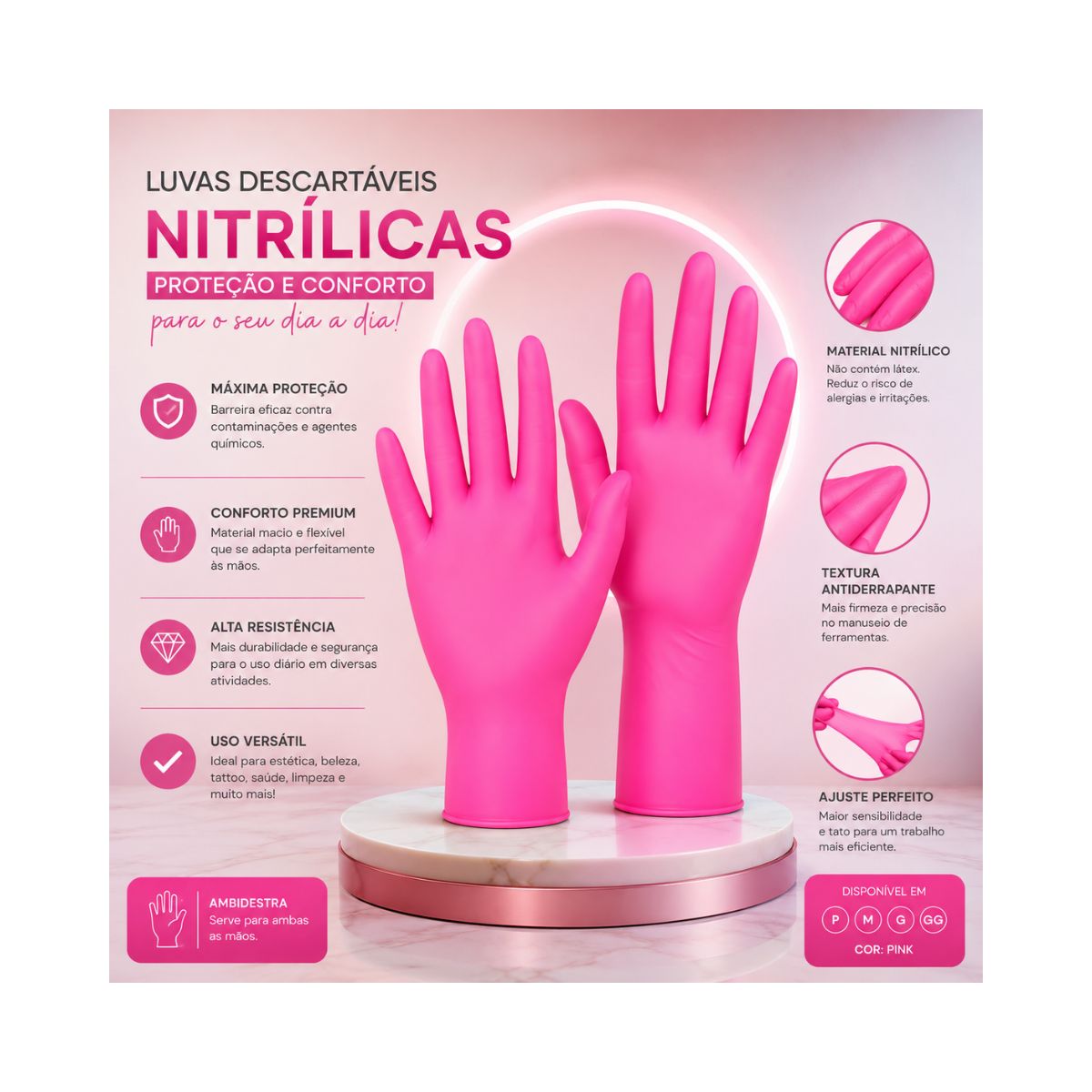 LUVA RASKALO PINK NITRILICA M COM 5 PARES 5094R