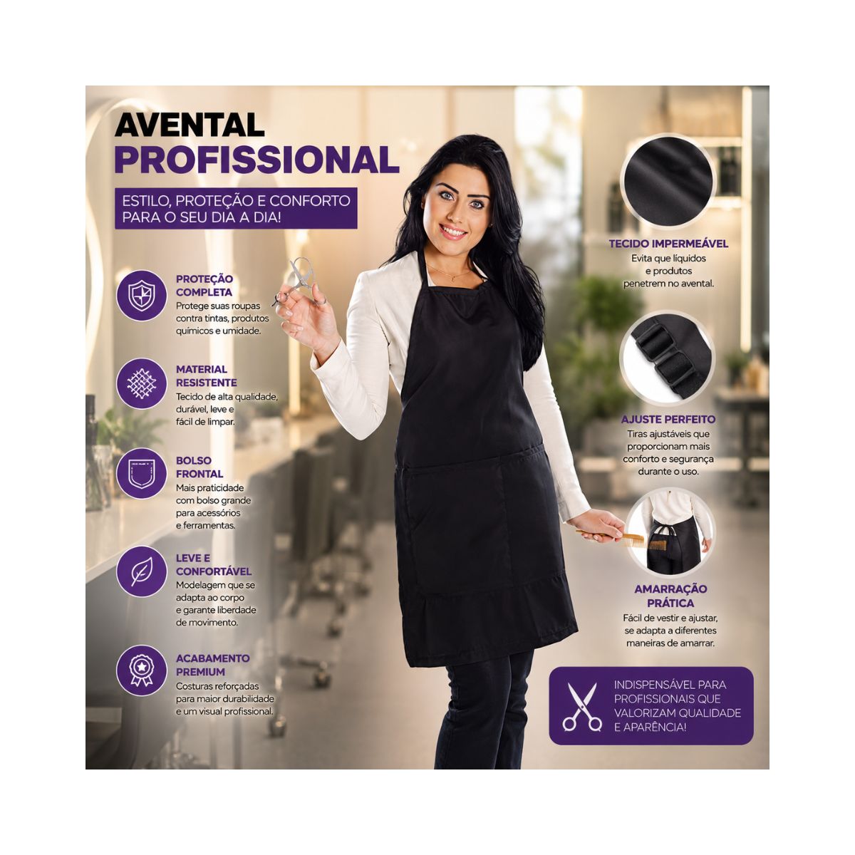 AVENTAL RASKALO MICROFIBRA COM BOLSO PRETO 5119