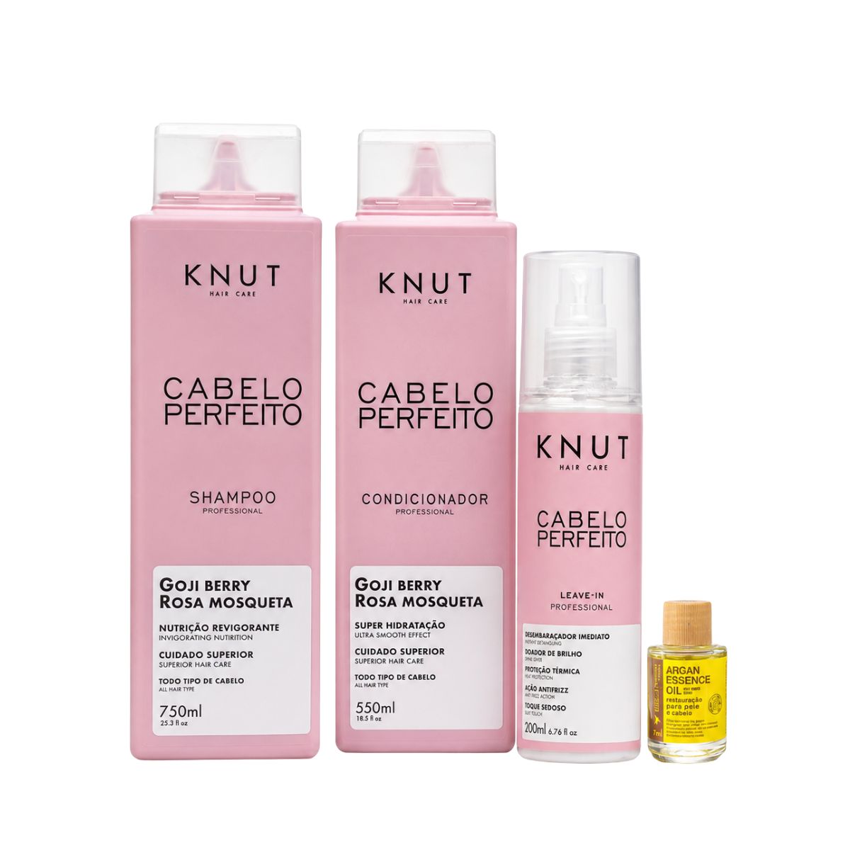 KIT KNUT CABELO PERFEITO SH 750ML + COND 500ML + LEAVE-IN 200ML + ÓLEO BELLA