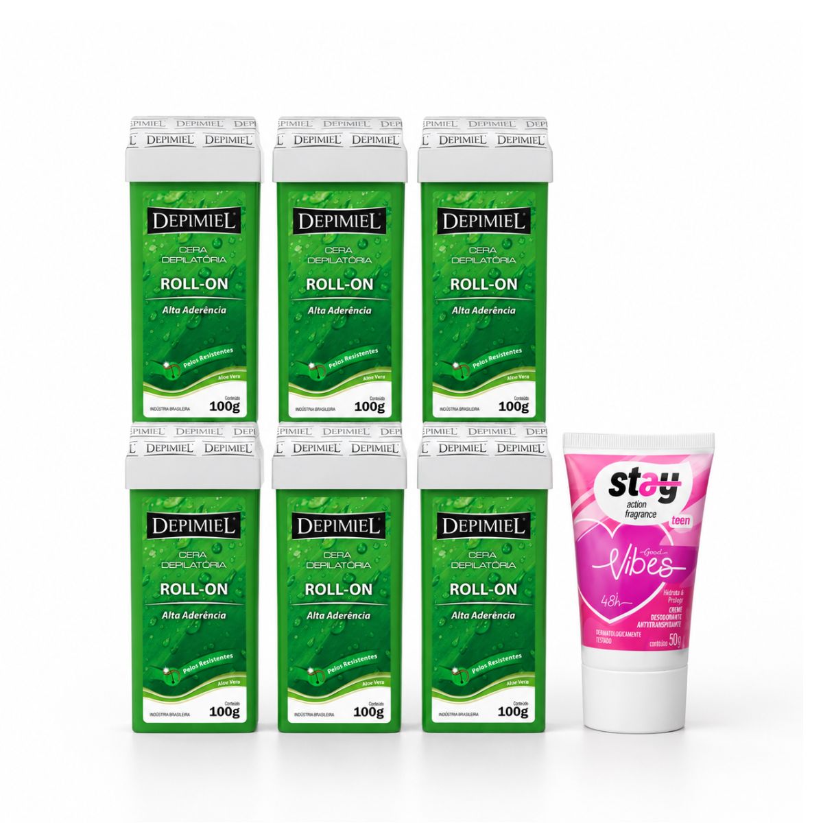 KIT DEPIMIEL 6 CERAS DE ALTA ADERÊNCIA 100G COM DESODORANTE EM CREME STAY TEEN G