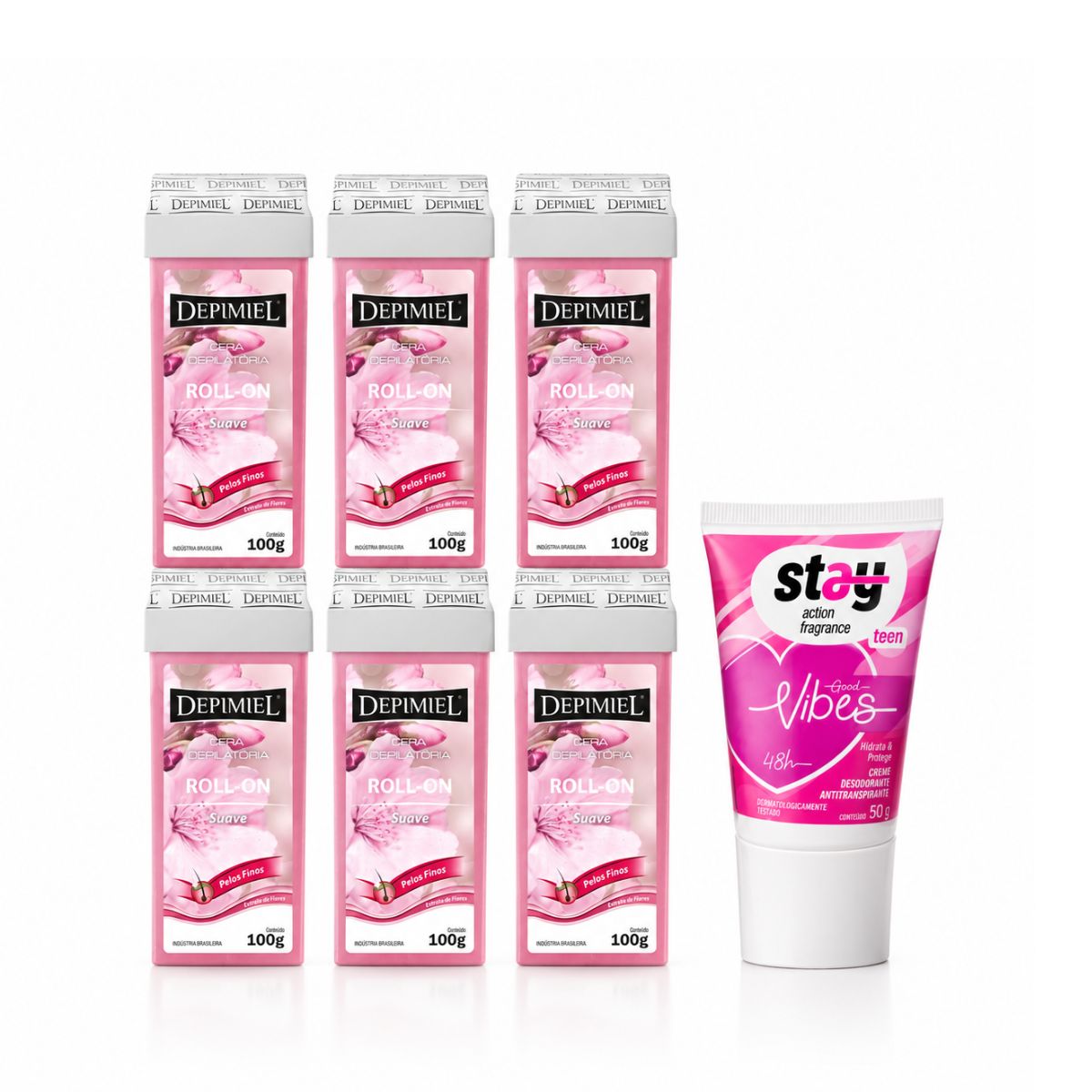 KIT DEPIMIEL 6 CERAS SUAVES 100G COM DESODORANTE EM CREME STAY TEEN GOOD VIBES 5