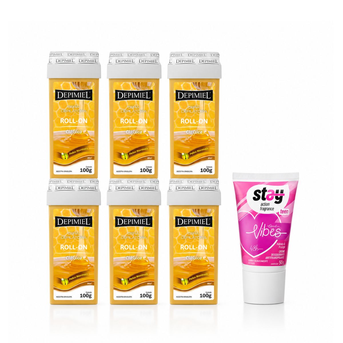 KIT DEPIMIEL 3 CERAS CLÁSSICA 100G COM DESODORATE EM CREME STAY TEEN VIBES 50G