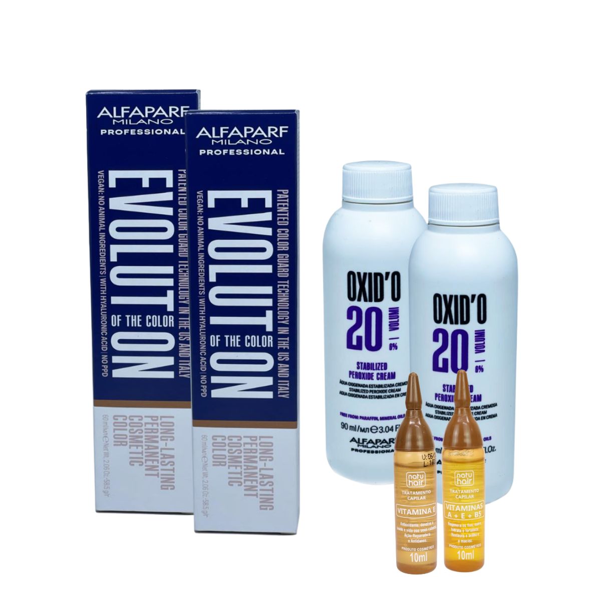 KIT 2 COLORAÇÃO ALFAPARF EVOLUTION 5.35 CAST CL DOUR ACAJU+2 OX 20VOL+2 AMPOLA N