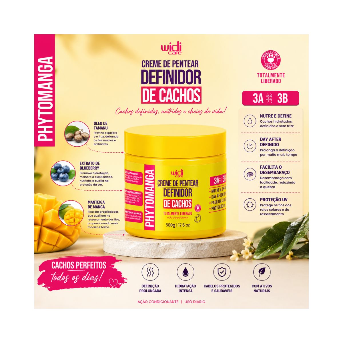 CREME DE PENTEAR DEFINIDOR DE CACHOS PHYTOMANGA WIDI CARE 500G