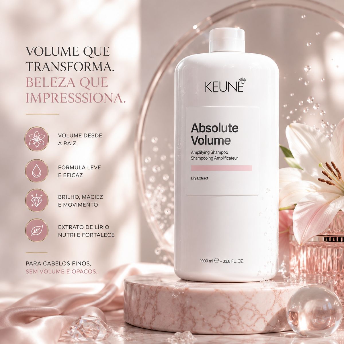 KIT SHAMPOO CARE ABSOLUTE VOLUME KEUNE 1000ML COM MINIATURA SORTIDA