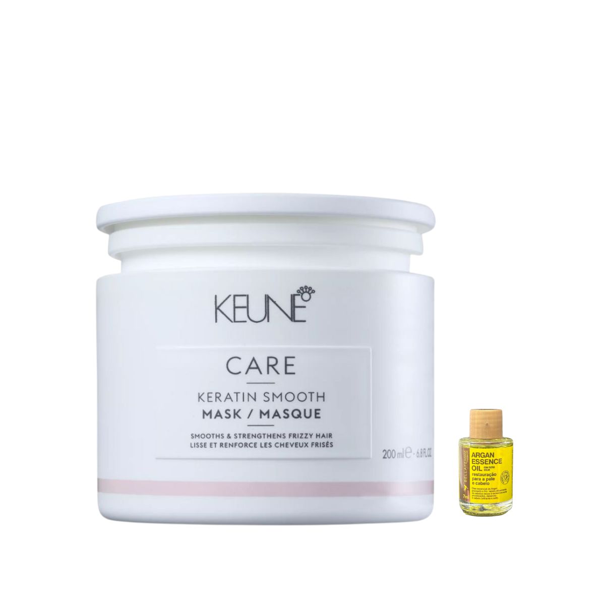 KIT MÁSCARA CARE KERATIN SMOOTH KEUNE 200ML COM ÓLEO BELLA FEMME 7ML
