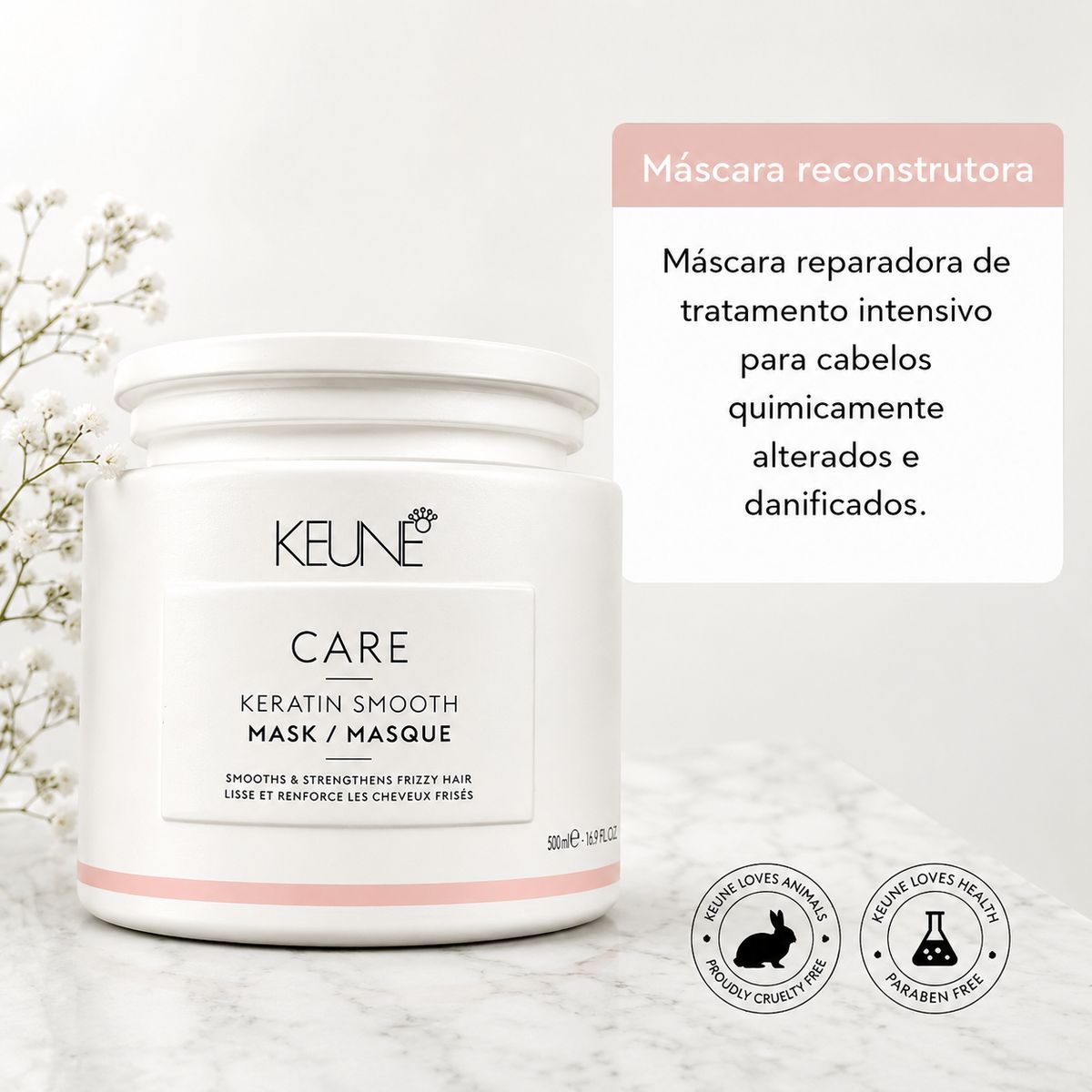 KIT MÁSCARA CARE KERATIN SMOOTH KEUNE 200ML COM ÓLEO BELLA FEMME 7ML