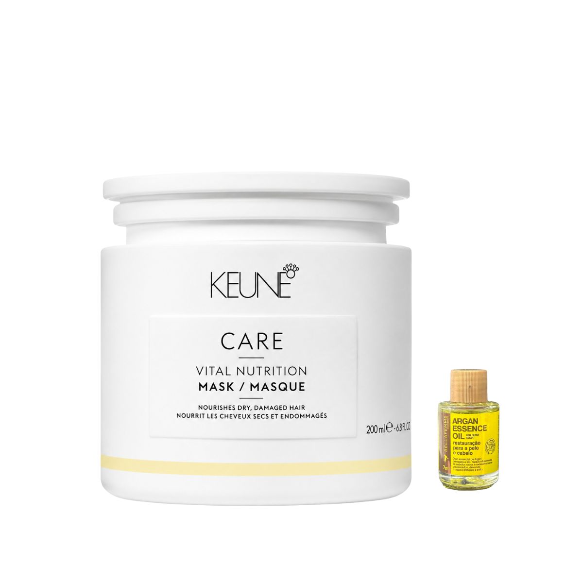 KIT MÁSCARA CARE VITAL NUTRITION KEUNE 200ML COM ÓLEO BELLA FEMME 7ML
