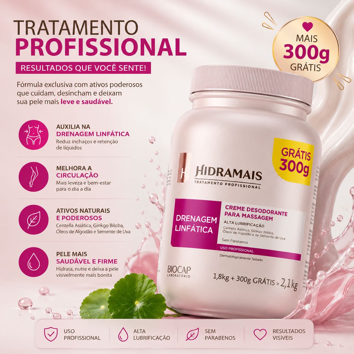 KIT CREME DRENAGEM HIDRAMAIS PROFISSONAL 1,8KG + 300G COM ESPÁTULA