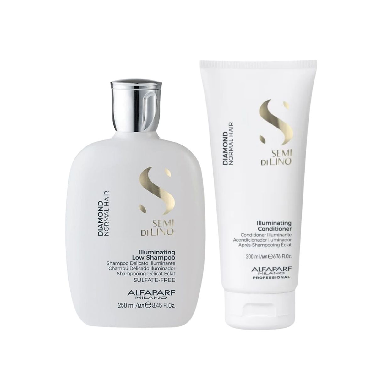 KIT SHAMPOO SEMI DI LINO ILLUMINATING DIAMOND ALFAPARF 250ML + CONDICIONADOR 200