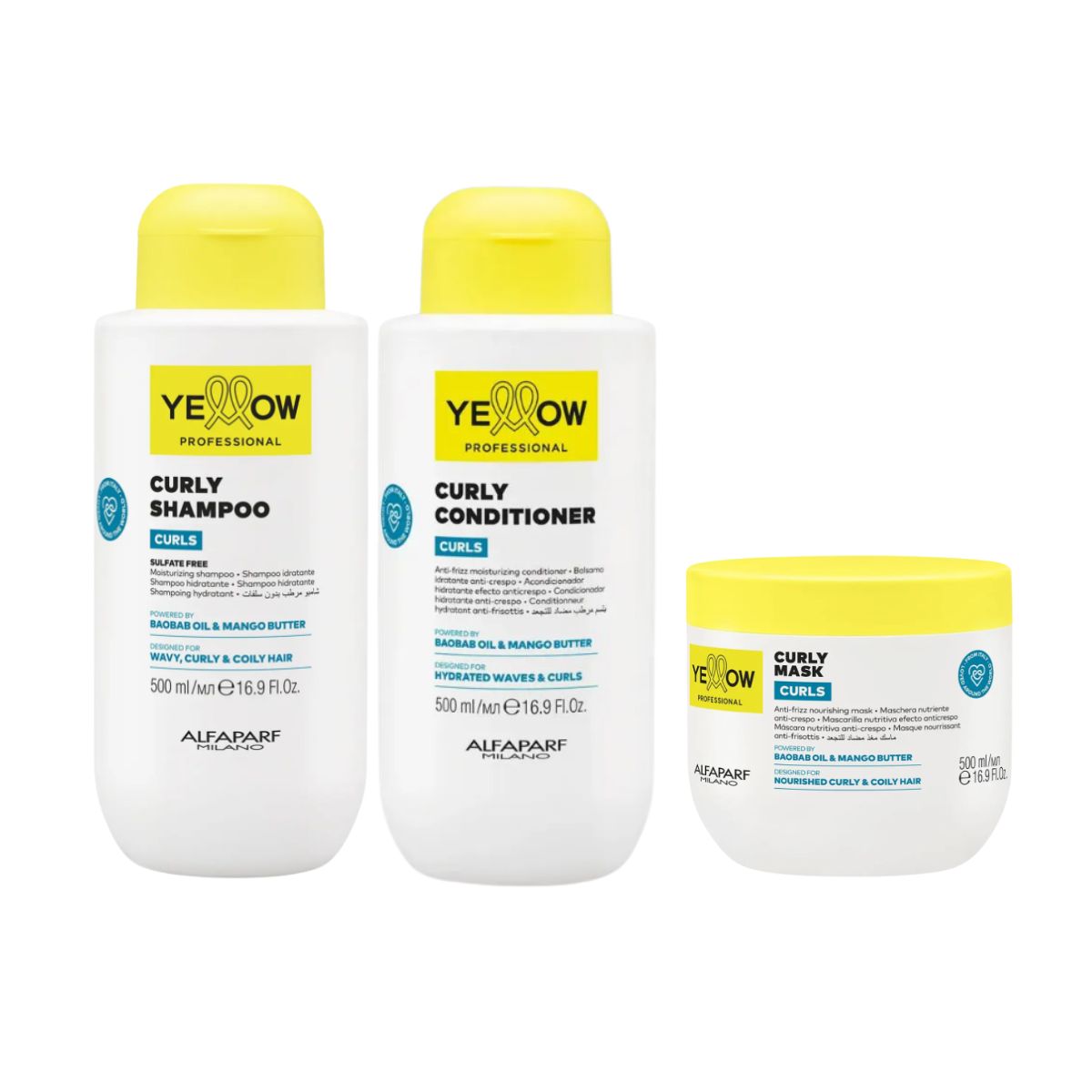 KIT SHAMPOO CURLS YELLOW 500ML COM ESCOVA ANTIFRIZZ