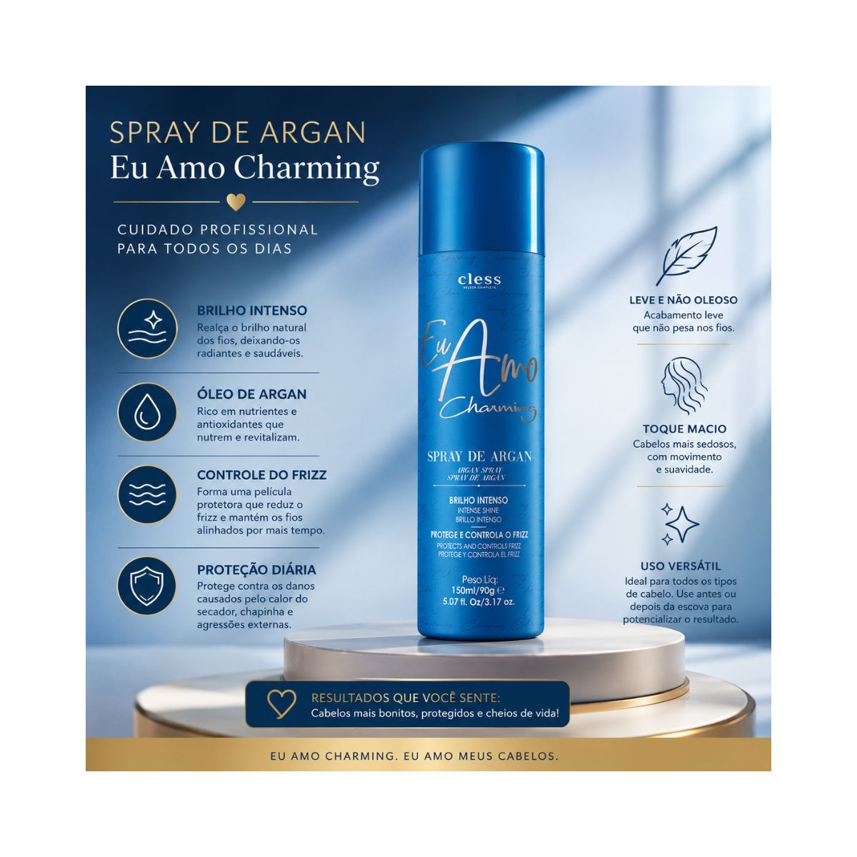 KIT CLESS 2 SPRAY DE BRILHO ARGAN EU AMO CHARMING CLESS 150ML