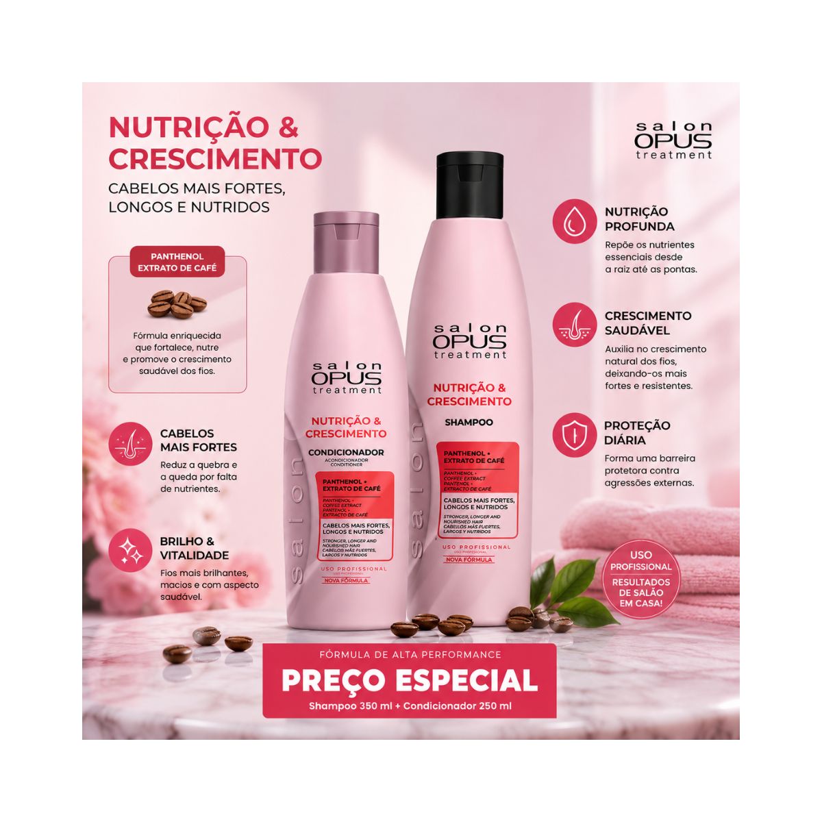 KIT SALON OPUS SHAMPOO 350ML+CONDICIONADOR 250ML NUTRIÇÃO E CRESCIMENTO