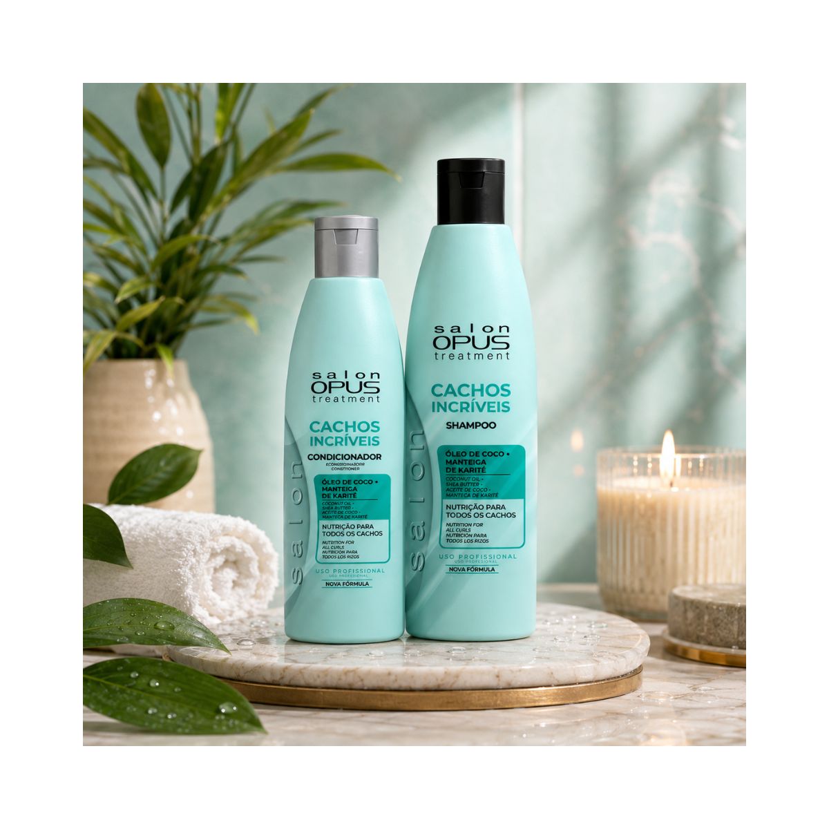 KIT SALON OPUS SHAMPOO 350ML+CONDICIONADOR 250ML CACHOS