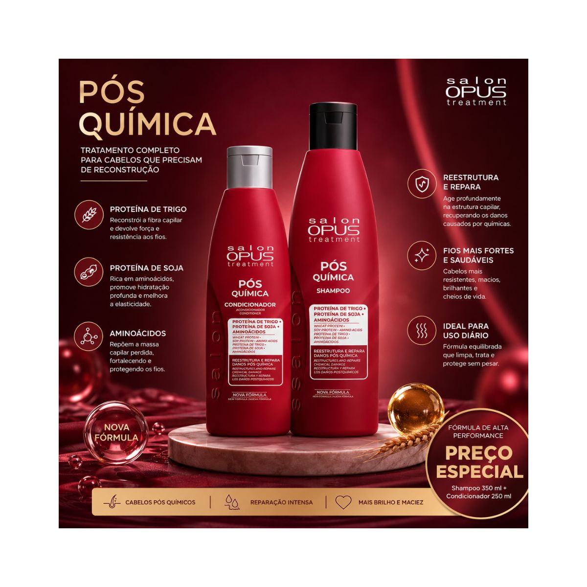 KIT SALON OPUS SHAMPOO 350ML+CONDICIONADOR 250ML PÓS QUÍMICA
