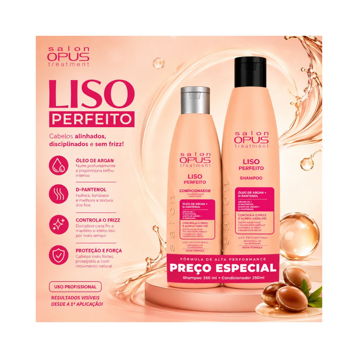 KIT SALON OPUS SHAMPOO 350ML+CONDICIONADOR 250ML LISO