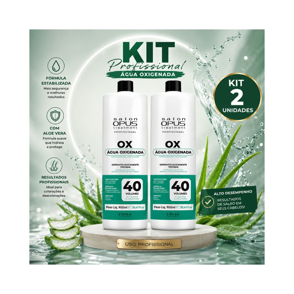 KIT SALON OPUS 2 ÁGUA OXIGENADA 40 VOLUMES 900ML