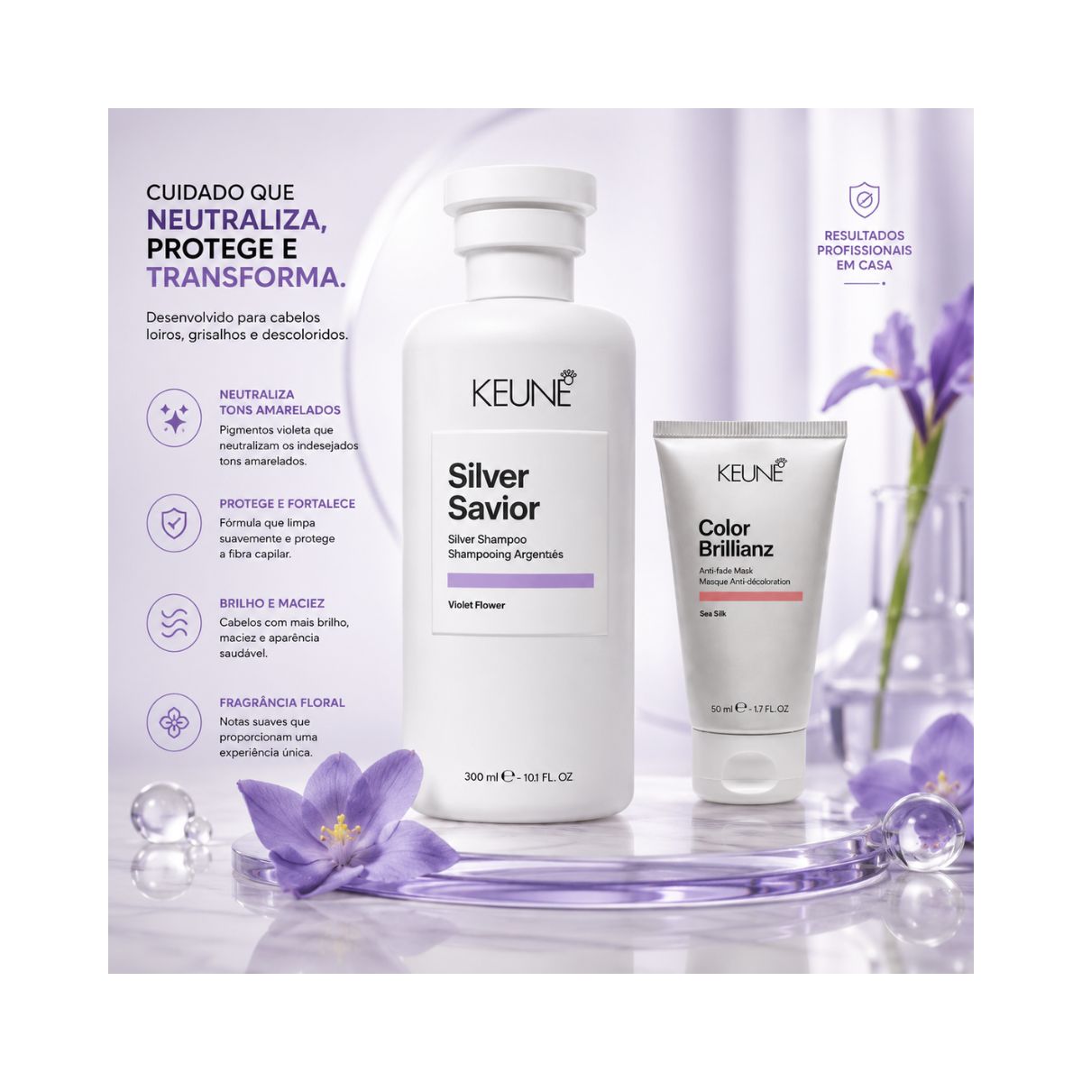 KIT KEUNE SHAMPOO CARE SILVER SAVIOR KEUNE 300ML + MINIATURAS KEUNE