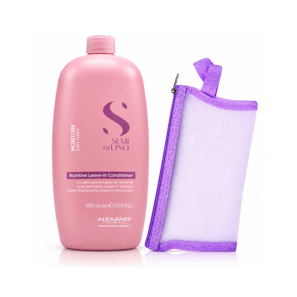KIT ALFAPARF LEAVE - IN SEMI DI LINO NUTRITIVE MOISTURE 1L + NECESSAIRE