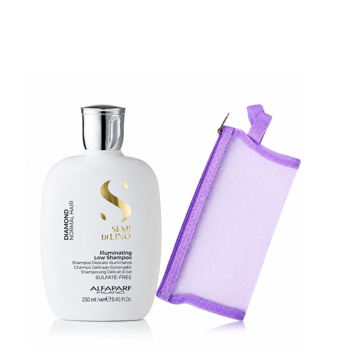 KIT ALFAPARF SHAMPOO SEMI DI LINO ILLUMINATING DIAMOND 250ML + NECESSAIRE