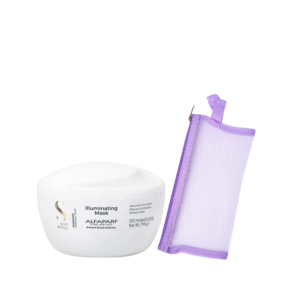 KIT ALFAPARF MÁSCARA SEMI DI LINO ILLUMINATING DIAMOND 200ML + NECESSAIRE