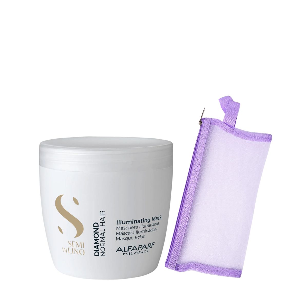 KIT ALFAPARF MÁSCARA SEMI DI LINO ILLUMINATING DIAMOND 500ML + NECESSAIRE