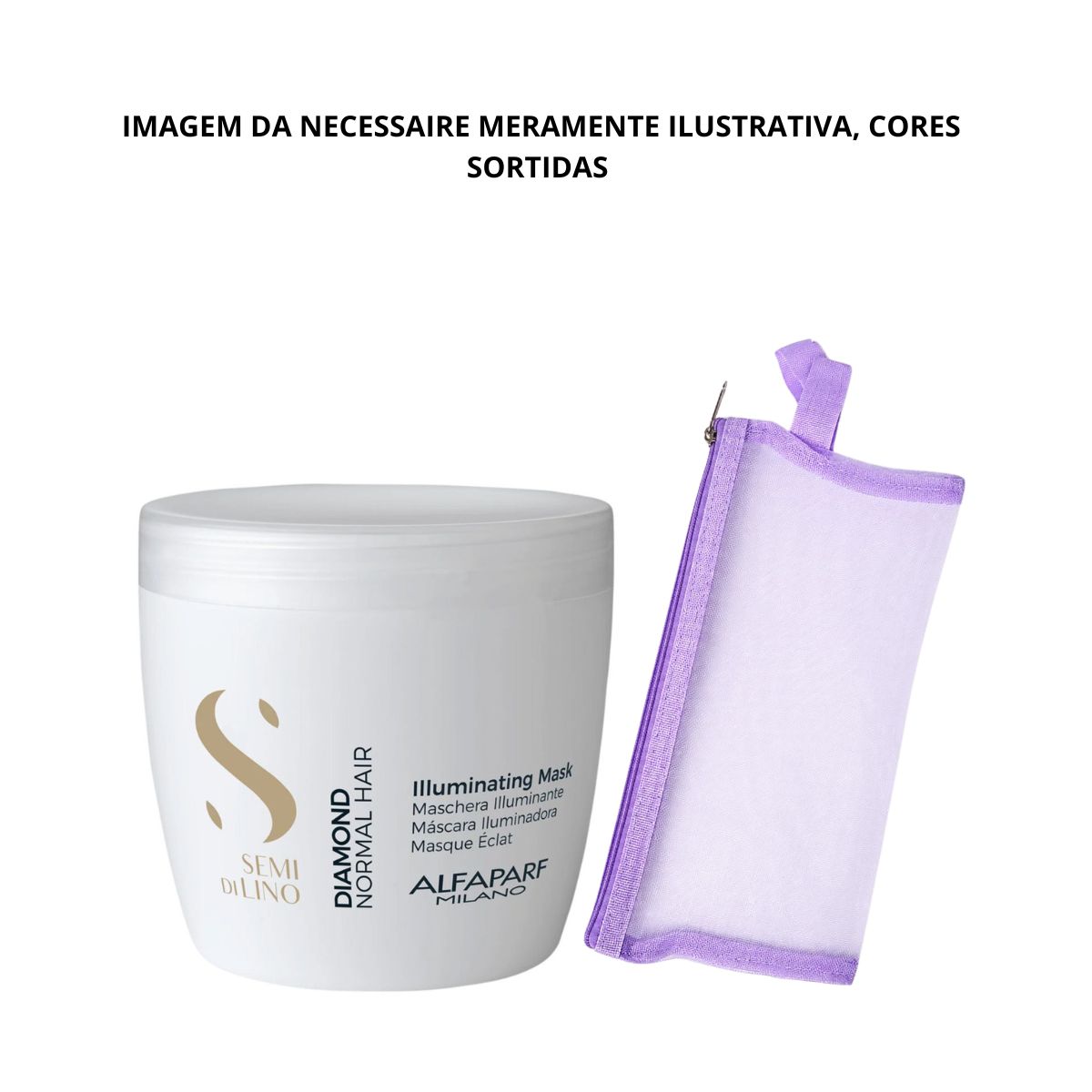 KIT ALFAPARF MÁSCARA SEMI DI LINO ILLUMINATING DIAMOND 500ML + NECESSAIRE