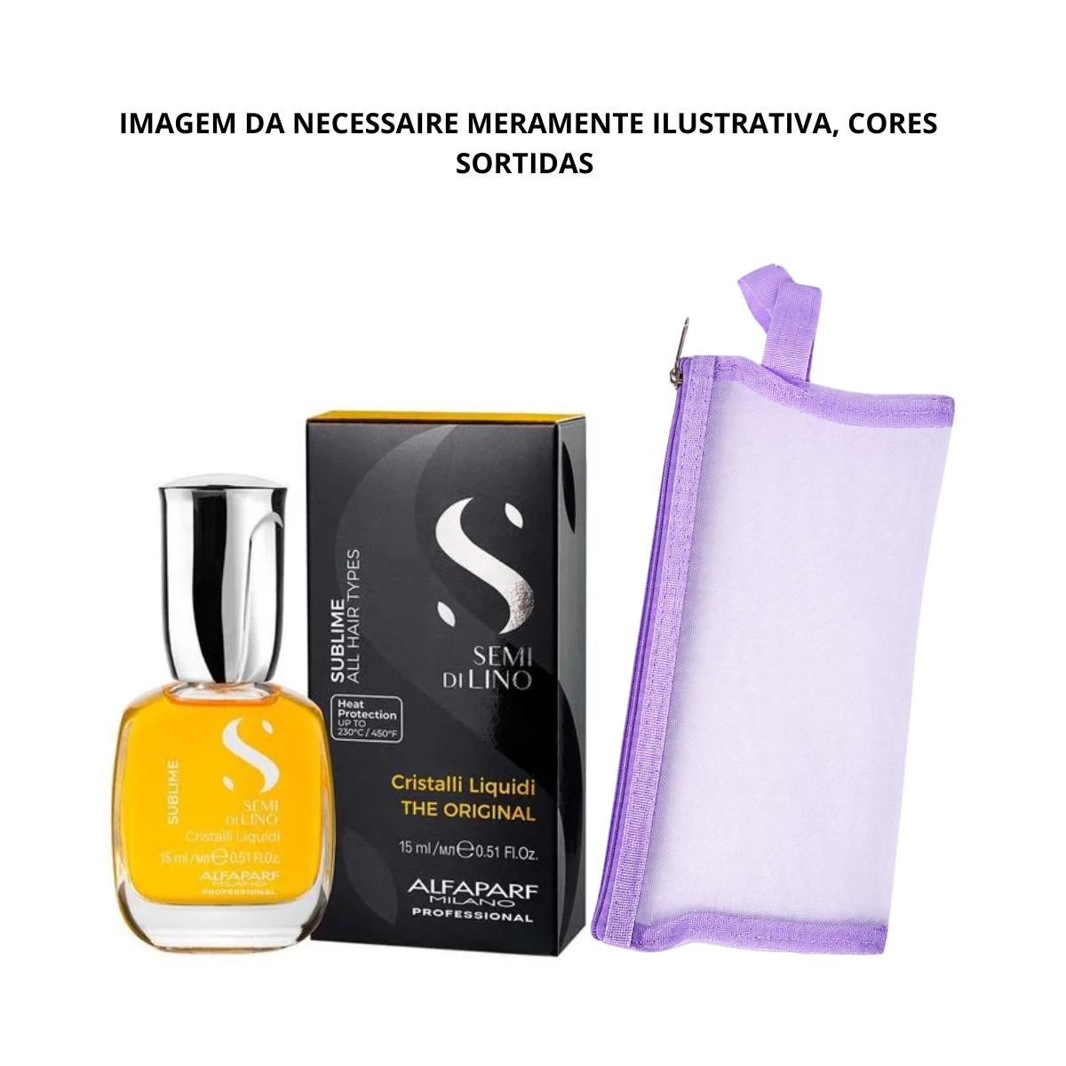 KIT ALFAPARF ÓLEO CAPILAR SEMI DI LINO SUBLIME CRISTALLI LÍQUIDI 15ML + NECESSAI