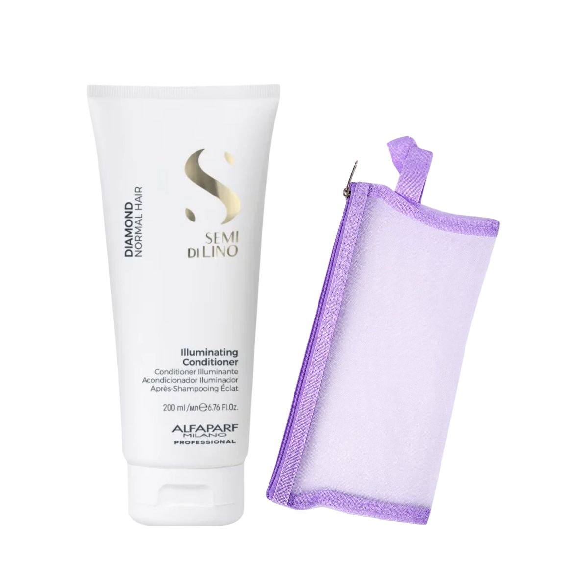 KIT ALFAPARF CONDICIONADOR SEMI DI LINO ILLUMINATING DIAMOND 200ML + NECESSAIRE
