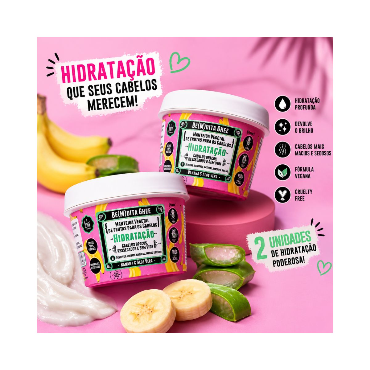 KIT LOLA 2 MÁSCARA CAPILAR BE(M)DITA GHEE HIDRATAÇÂO100G