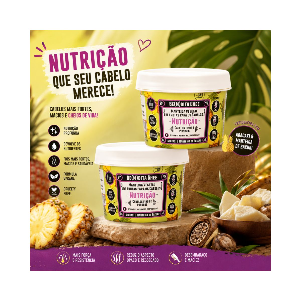 KIT LOLA 2 MÁSCARA CAPILAR BE(M)DITA GHEE NUTRIÇÂO 100G