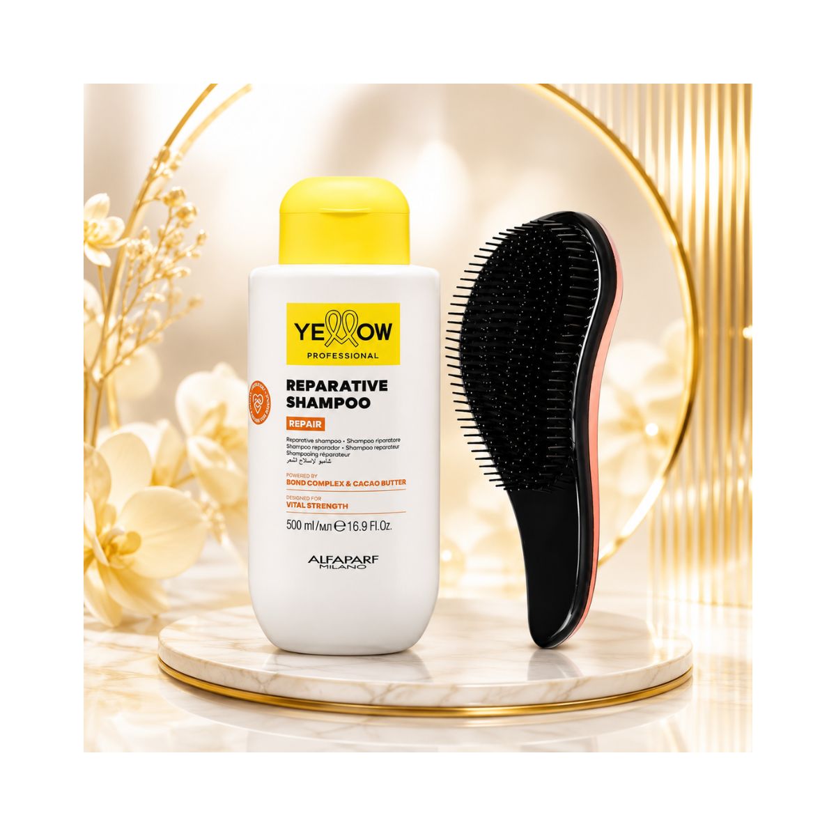 KIT YELLOW SHAMPOO REPAIR 500ML + ESCOVA MÁGICA