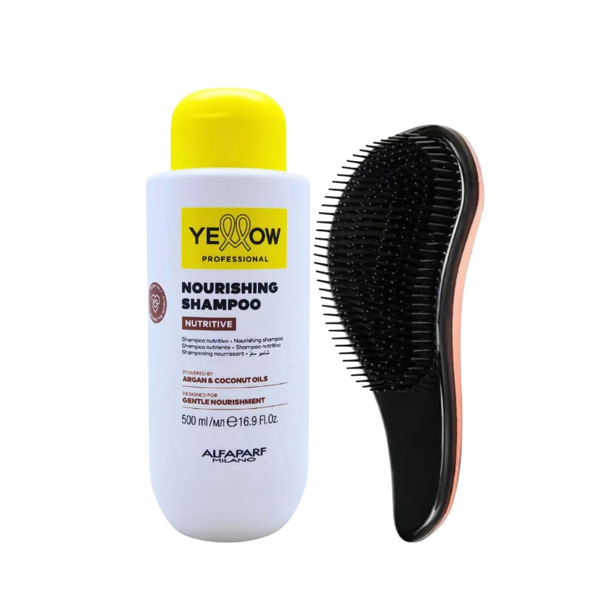 KIT YELLOW SHAMPOO NUTRITIVE 500ML + ESCOVA MÁGICA