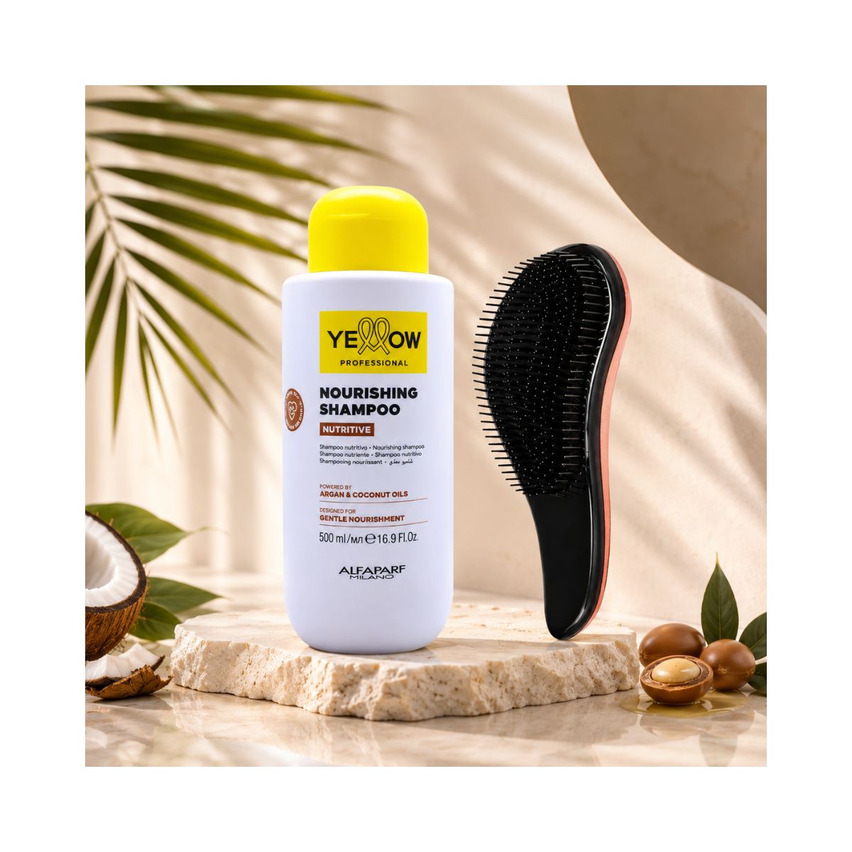 KIT YELLOW SHAMPOO NUTRITIVE 500ML + ESCOVA MÁGICA