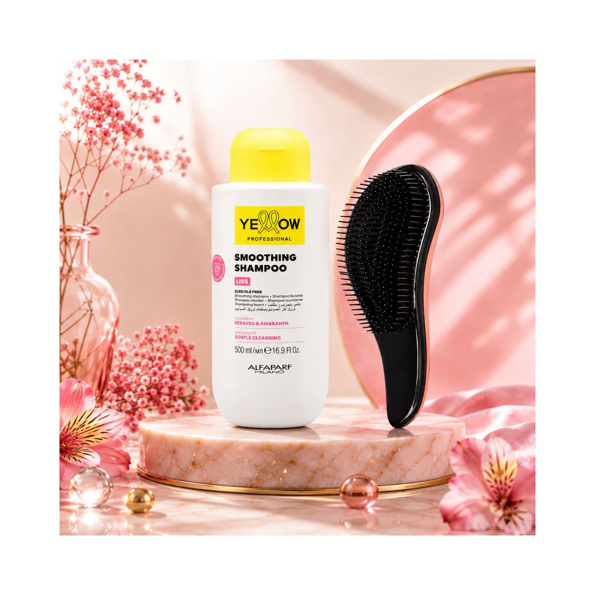 KIT YELLOW SHAMPOO SMOOTHING LISS 500ML + ESCOVA MÁGICA