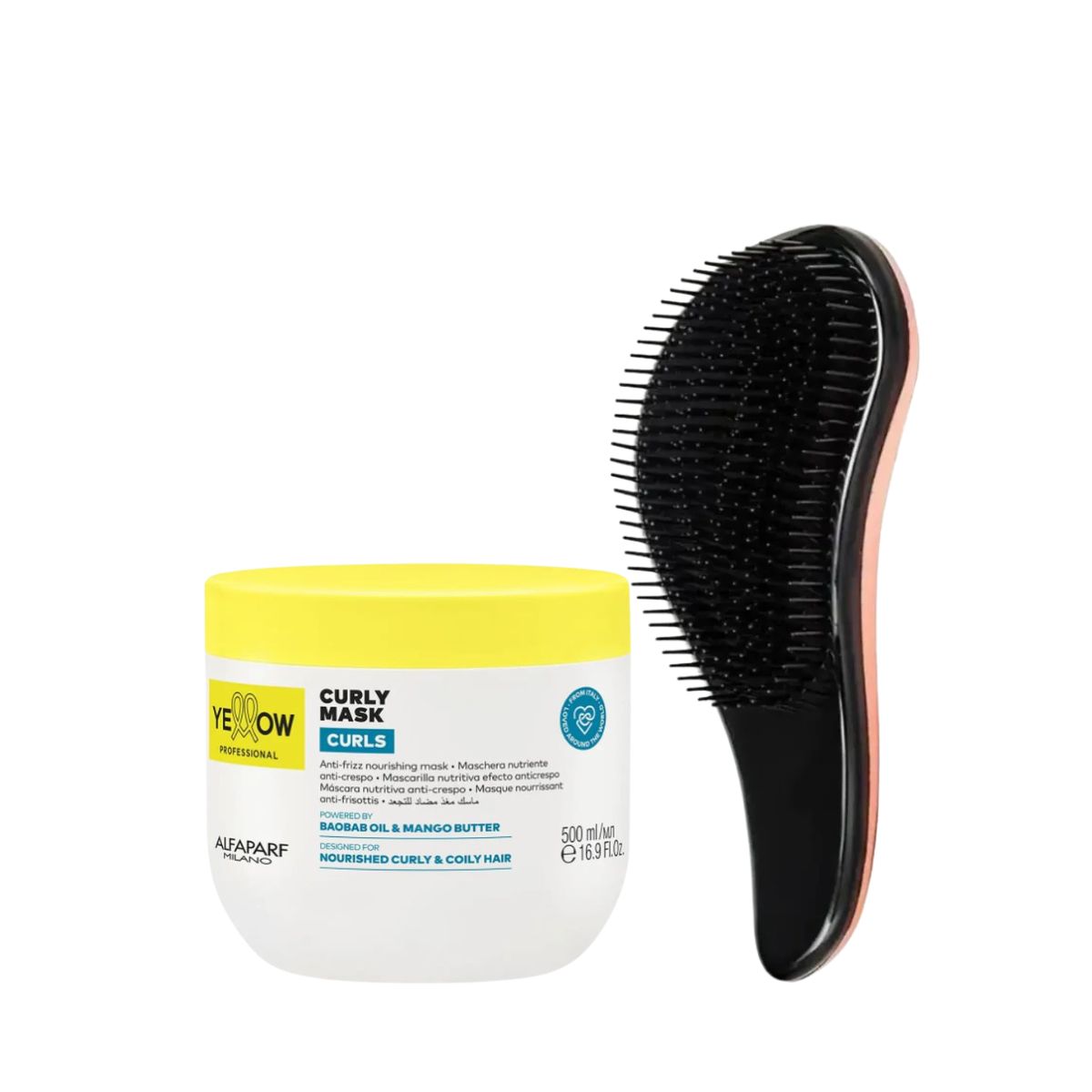 KIT YELLOW MÁSCARA CAPILAR CURLS 500ML + ESCOVA MÁGICA