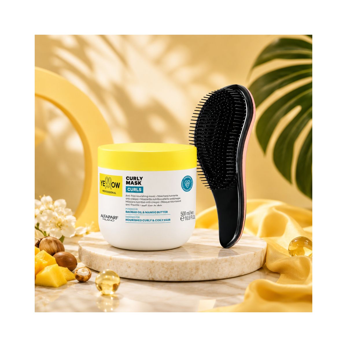 KIT YELLOW MÁSCARA CAPILAR CURLS 500ML + ESCOVA MÁGICA