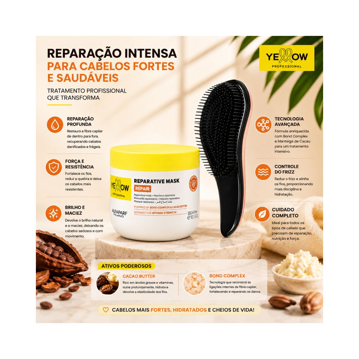 KIT YELLOW MÁSCARA REPAIR 300ML + ESCOVA MÁGICA