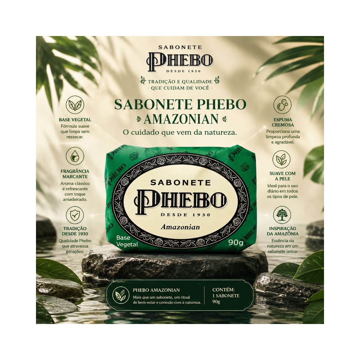 SABONETE EM BARRA AMAZONIAN PHEBO 90GR