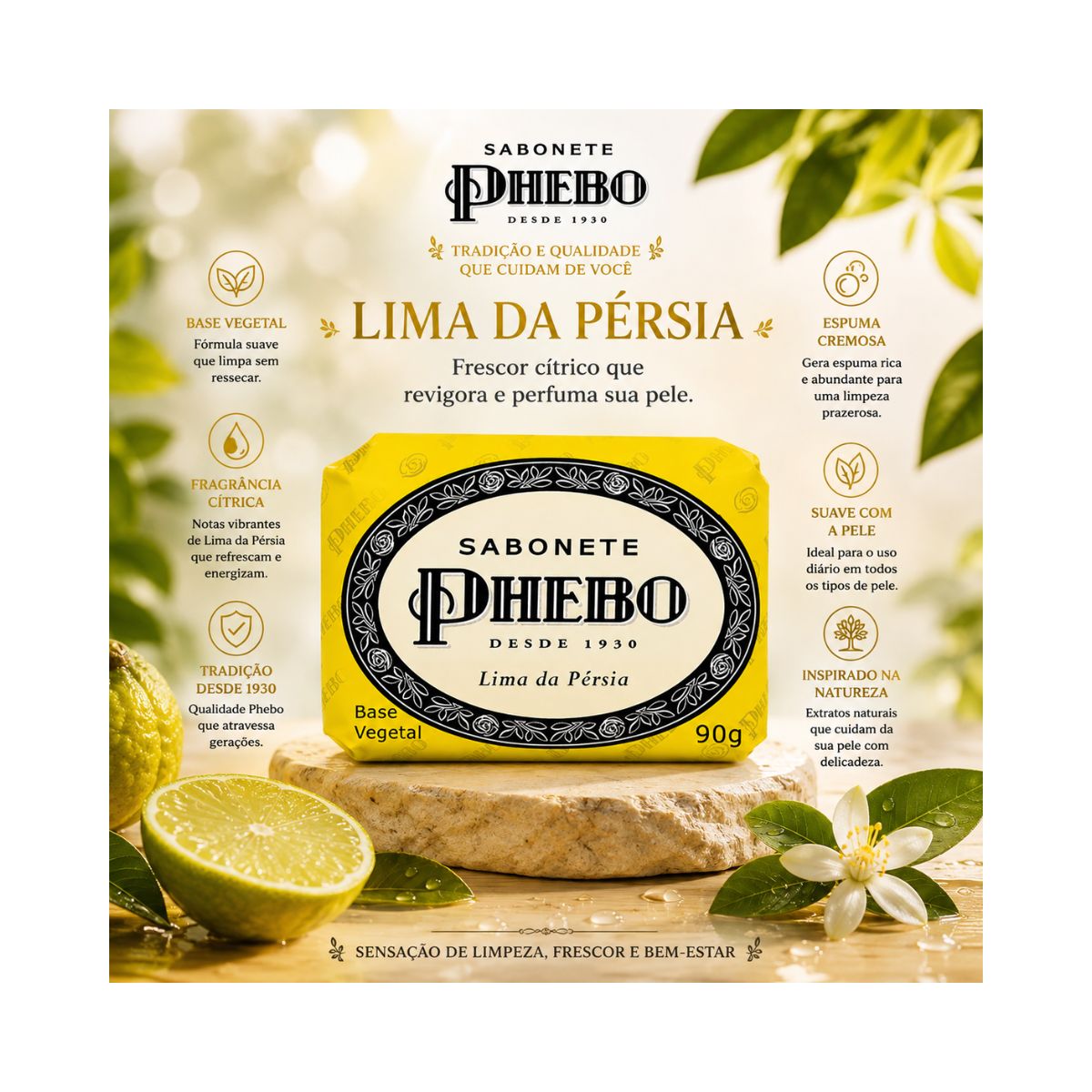 SABONETE EM BARRA LIMA DA PÉRSIA PHEBO 90GR