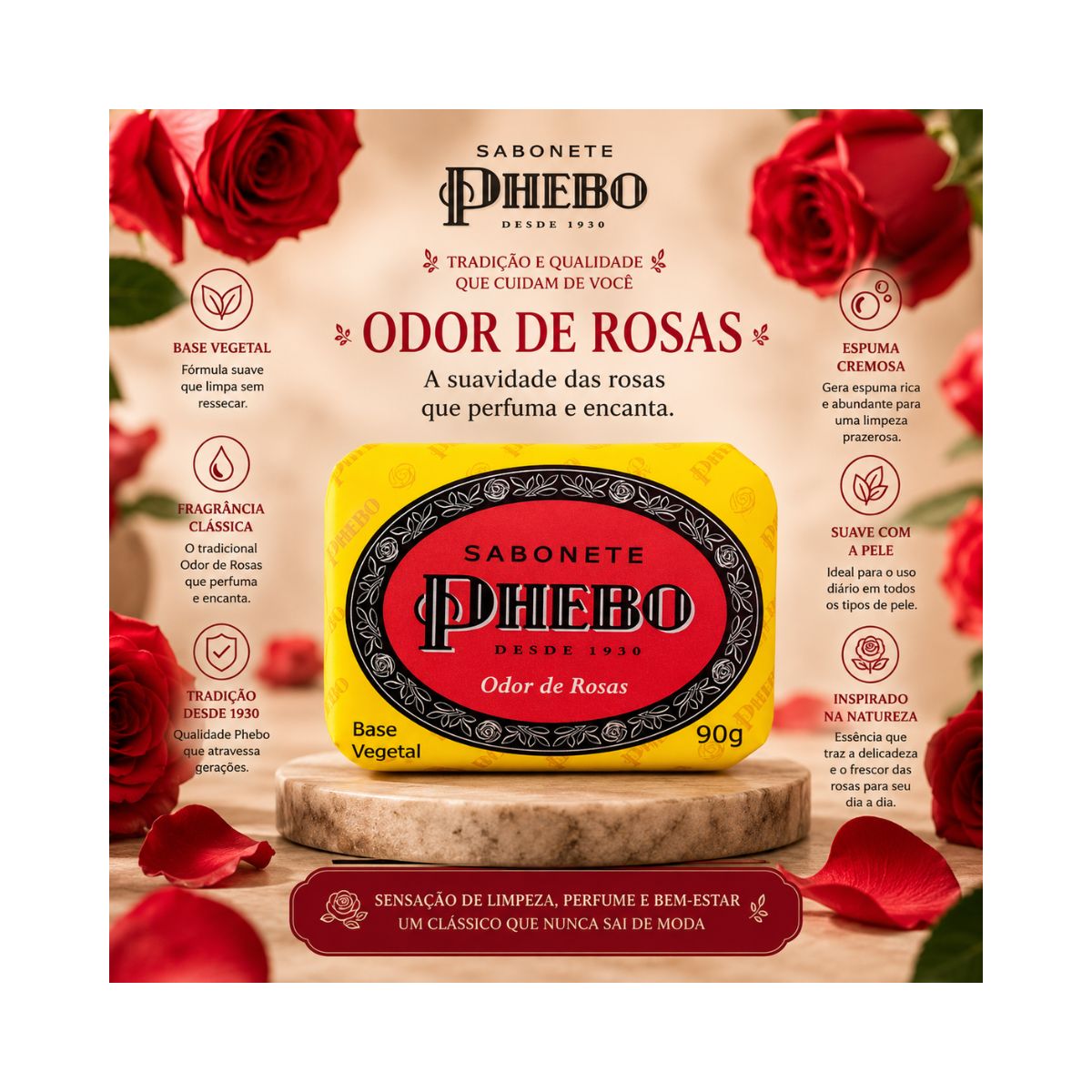 SABONETE EM BARRA ODOR DE ROSAS PHEBO 90GR