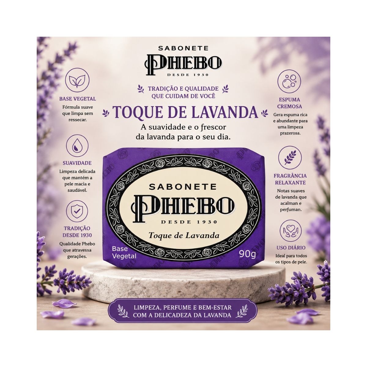 SABONETE EM BARRA TOQUE DE LAVANDA PHEBO 90GR