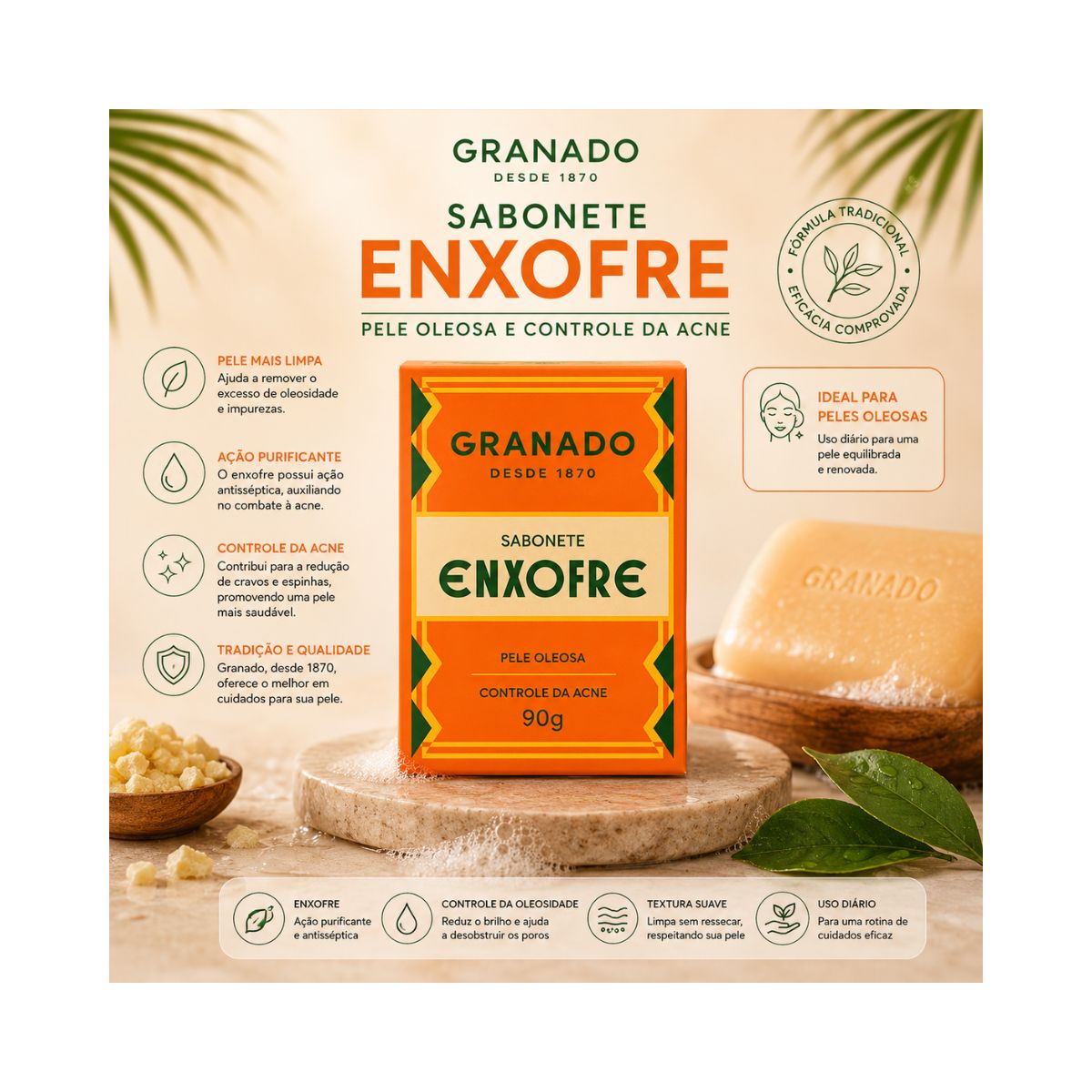 SABONETE EM BARRA ENXOFRE GRANADO 90GR